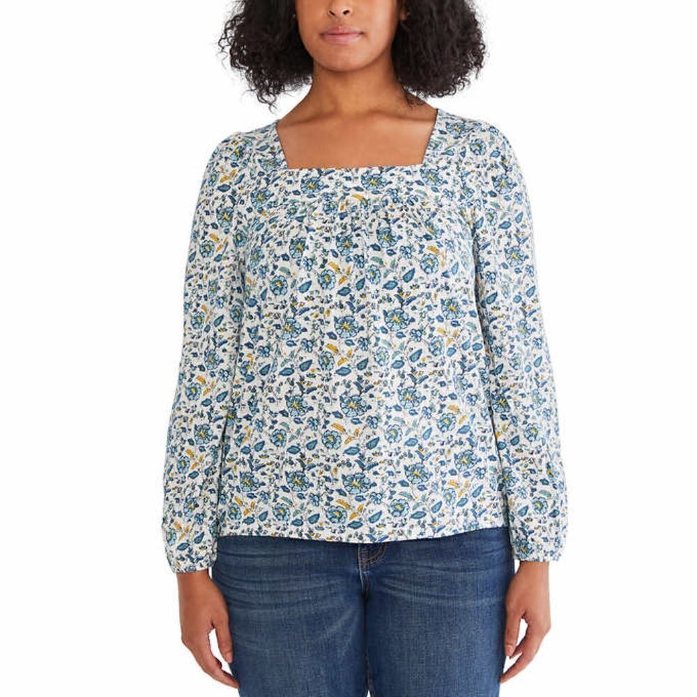 Lucky Brand Women's Top Cream Square Neck Top Boho Floral Long Sleeves NWT - Picture 5 of 7